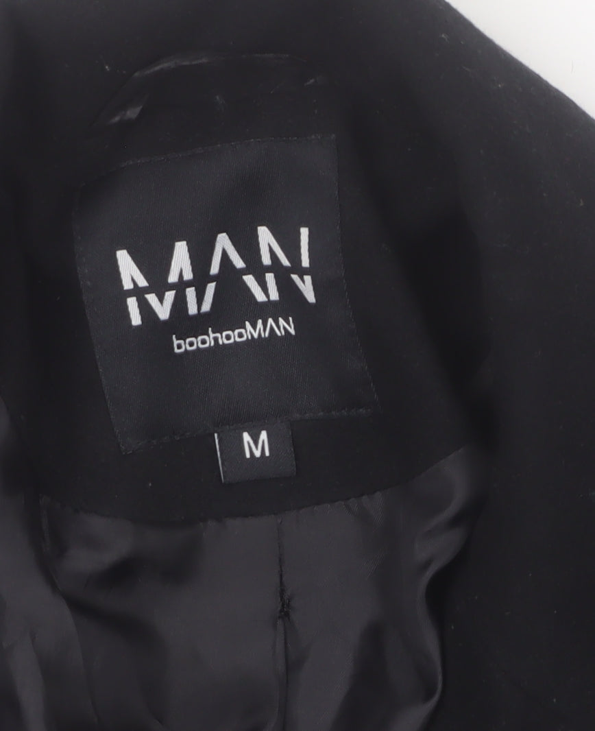 boohooMAN Men's Black Mid-Length Overcoat Size M Classic Style
