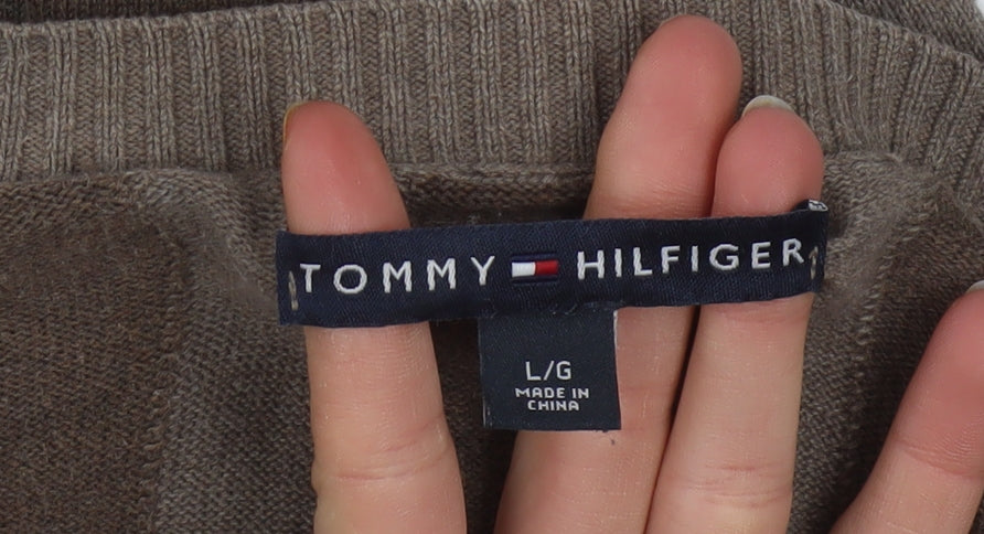 Tommy Hilfiger Men's Brown Striped Crew Neck Jumper Size L