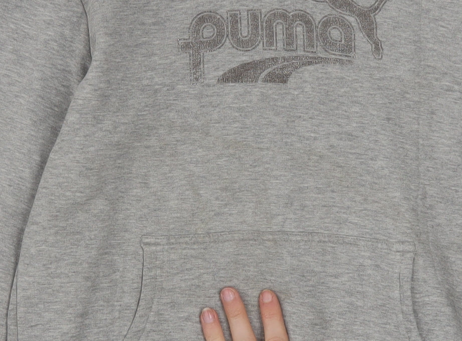 Puma Womens Grey Hoodie UK 12 Pullover Cotton Blend Logo Sweatshirt
