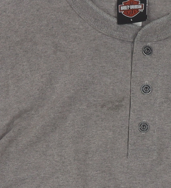 Harley-Davidson Men's Grey Henley T-Shirt L Classic Cotton Blend