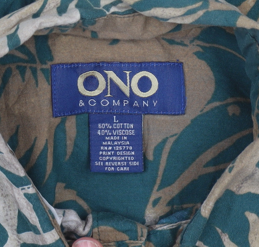 ONO & Company Men's Green Floral Hawaiian Shirt L Short Sleeve Cotton Viscose