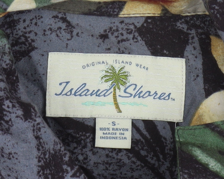 Island Shores Men's Black Floral Hawaiian Rayon Short Sleeve Shirt S