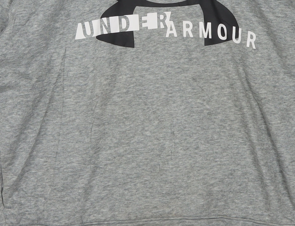 Under Armour Women Grey Pullover Hoodie Medium Logo Print Cotton Blend