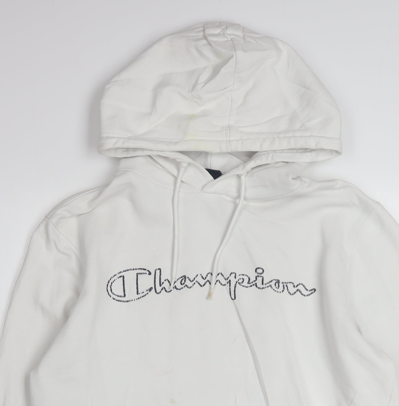 Champion Men's White Medium Pullover Hoodie Embroidered Logo Classic Fit