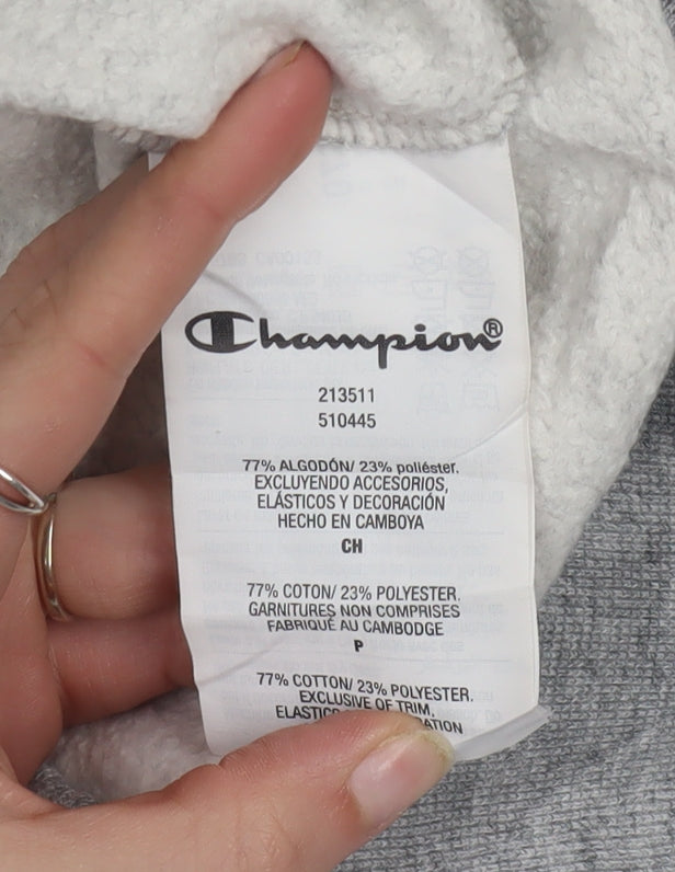 Champion Men Grey Small Pullover Sweatshirt Logo Crew Neck Classic
