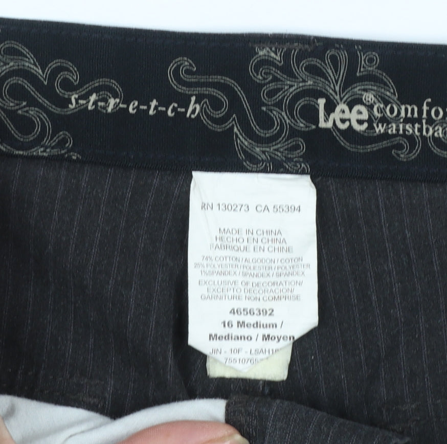 Lee Women’s Black Pinstripe Stretch Straight Leg Trousers Size 16