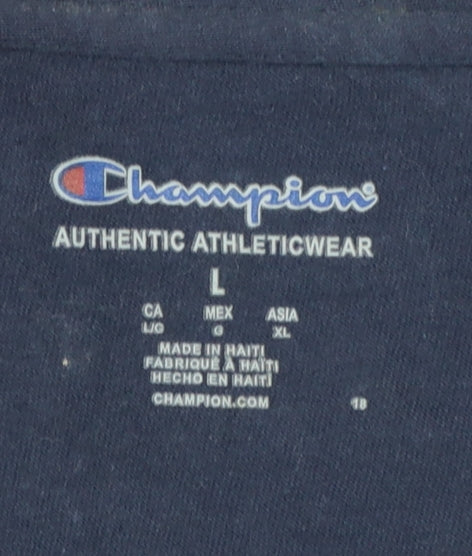 Champion Men Blue L Crew Neck Short Sleeve Sports T-Shirt
