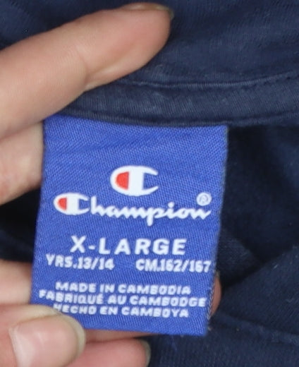 Champion Boys Navy Blue Pullover Hoodie 13-14 Years Logo Graphic XL