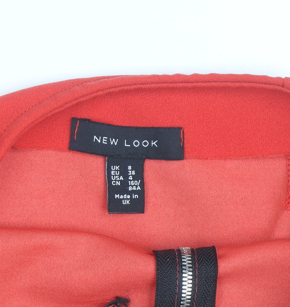 New Look Women's Red Size 8 High Rise Pencil Skirt with Ruffle Hem