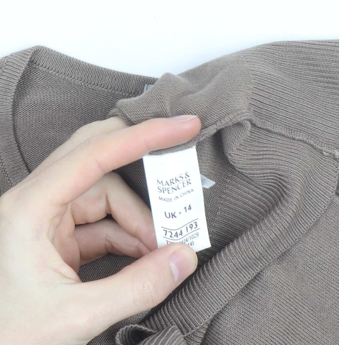 Marks & Spencer Women’s Beige Cotton Crew Neck Jumper Size 14