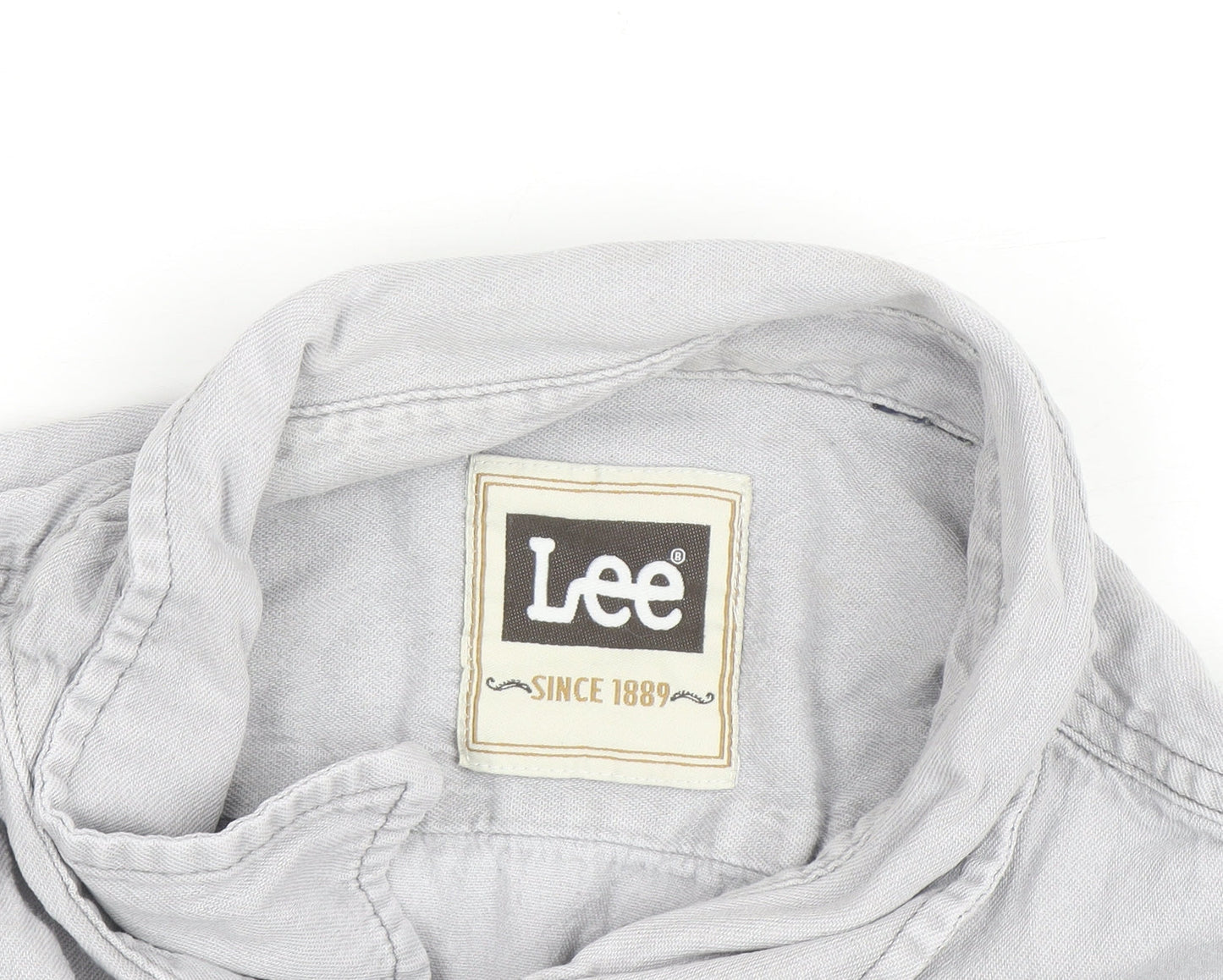Lee Men's Grey Long Sleeve Regular Fit Cotton Button-Up Shirt Size L