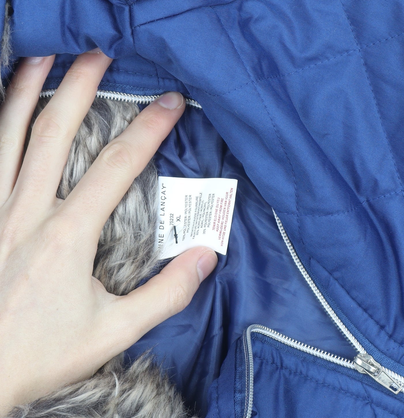Jeanne De Lançay Women's Blue Quilted Hooded Puffer Jacket XL