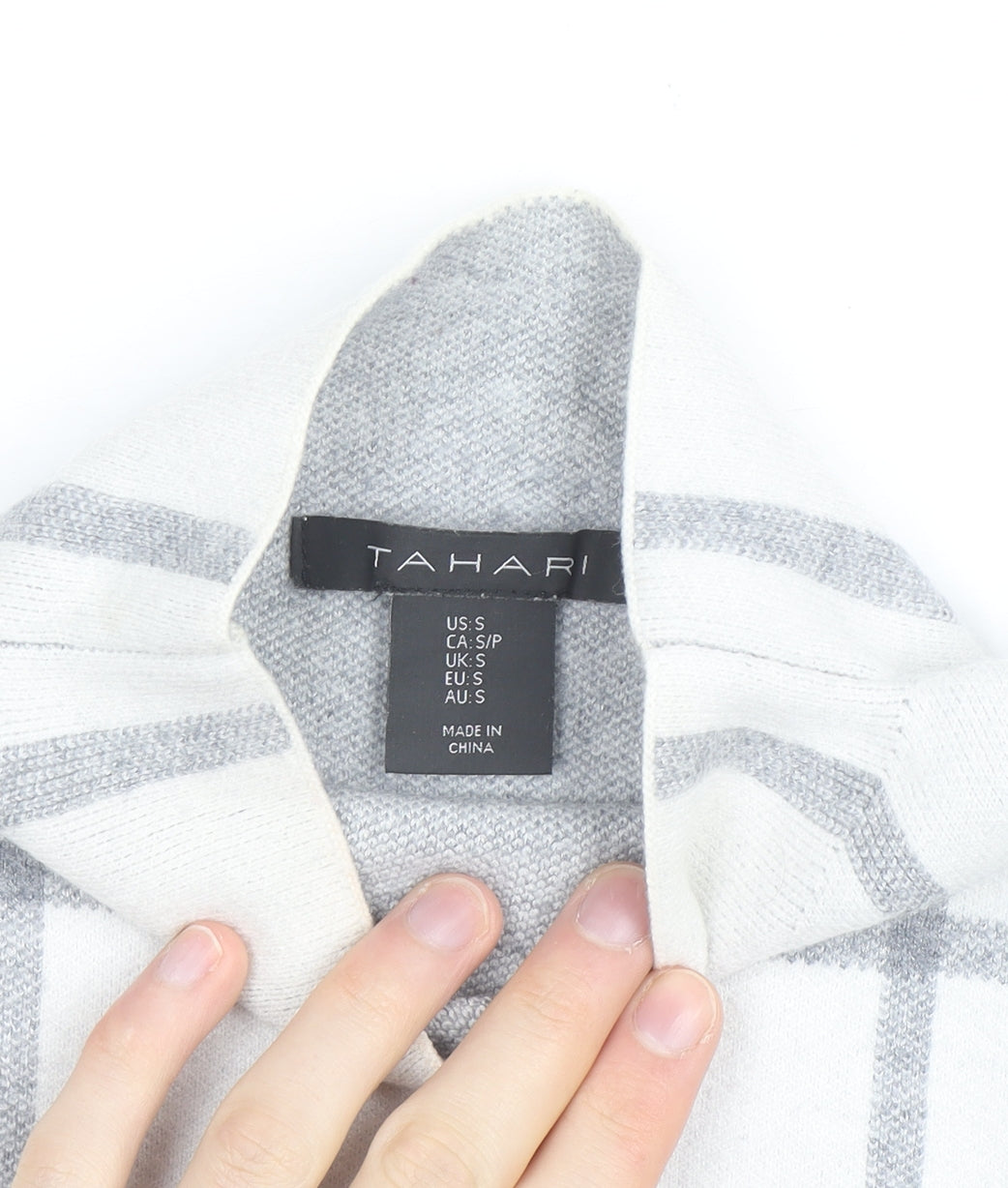 Tahari Women's White Mock Neck Check Knit Jumper Size S