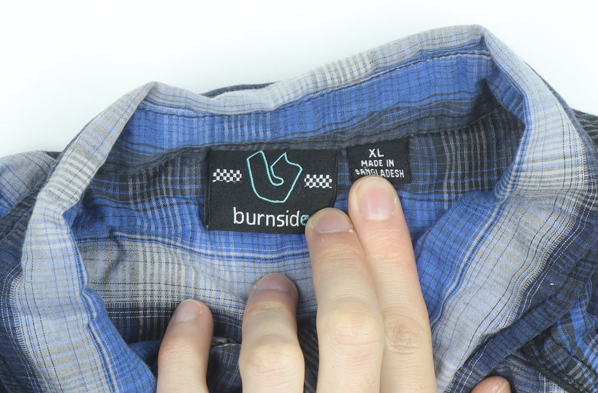 Burnside Men's Blue Plaid Short Sleeve Button-Up Shirt XL