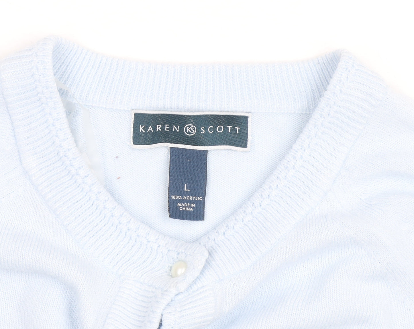 Karen Scott Women Light Blue Acrylic Cardigan L Button Front Knit