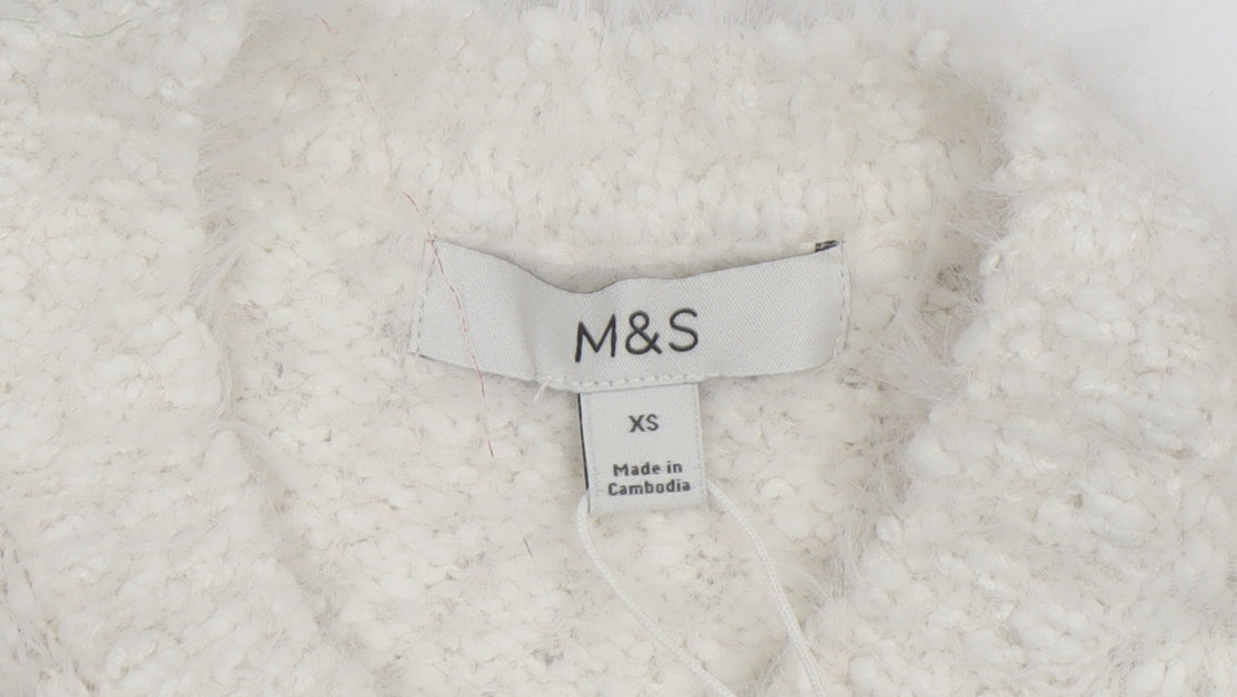 Marks & Spencer Women Ivory Chunky Knit Crew Neck Jumper XS