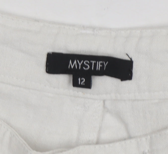Mystify Women’s White Linen Chino Shorts Size 12 Drawstring Casual
