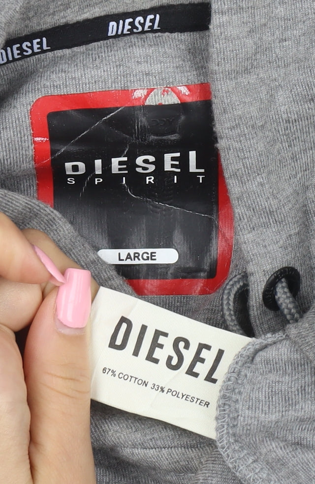 Diesel Men's Grey Full Zip Hooded Sweatshirt Size L Logo Hoodie