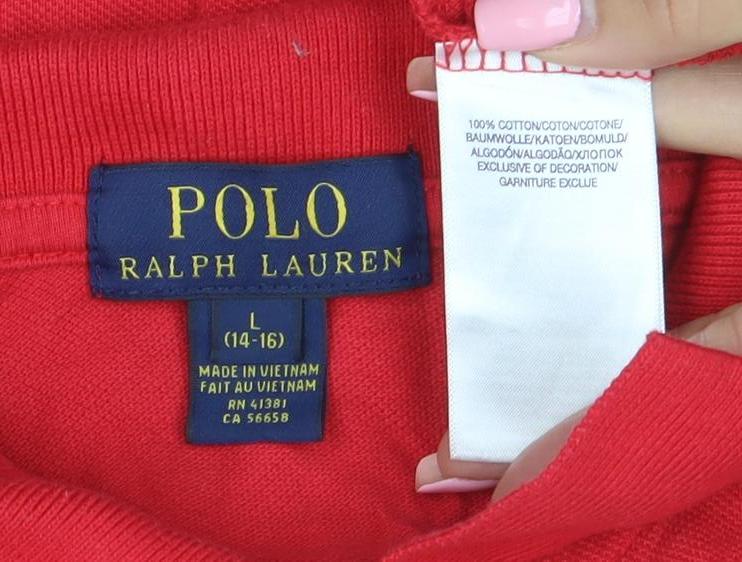 Ralph Lauren Women Red Cotton Polo Shirt Size L Short Sleeve Classic Fit