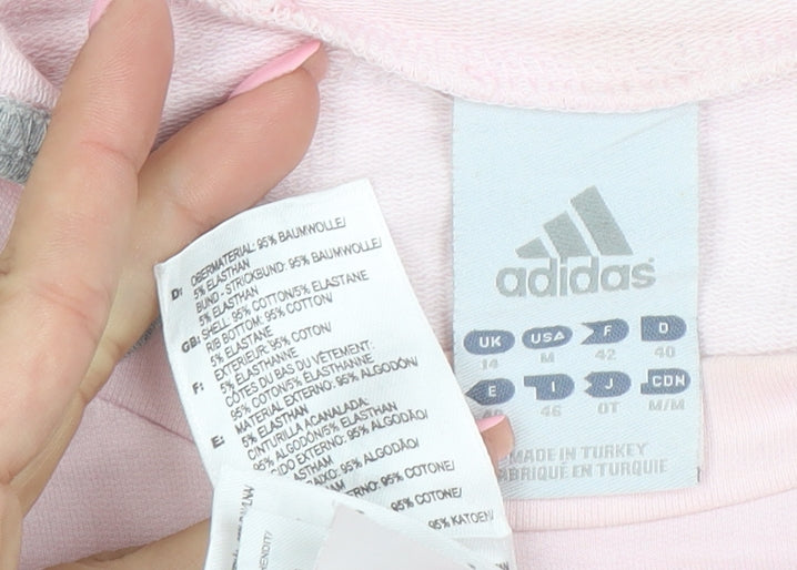 Adidas Women Pink Pullover Hoodie Size 14 Cotton Blend Logo Sleeve