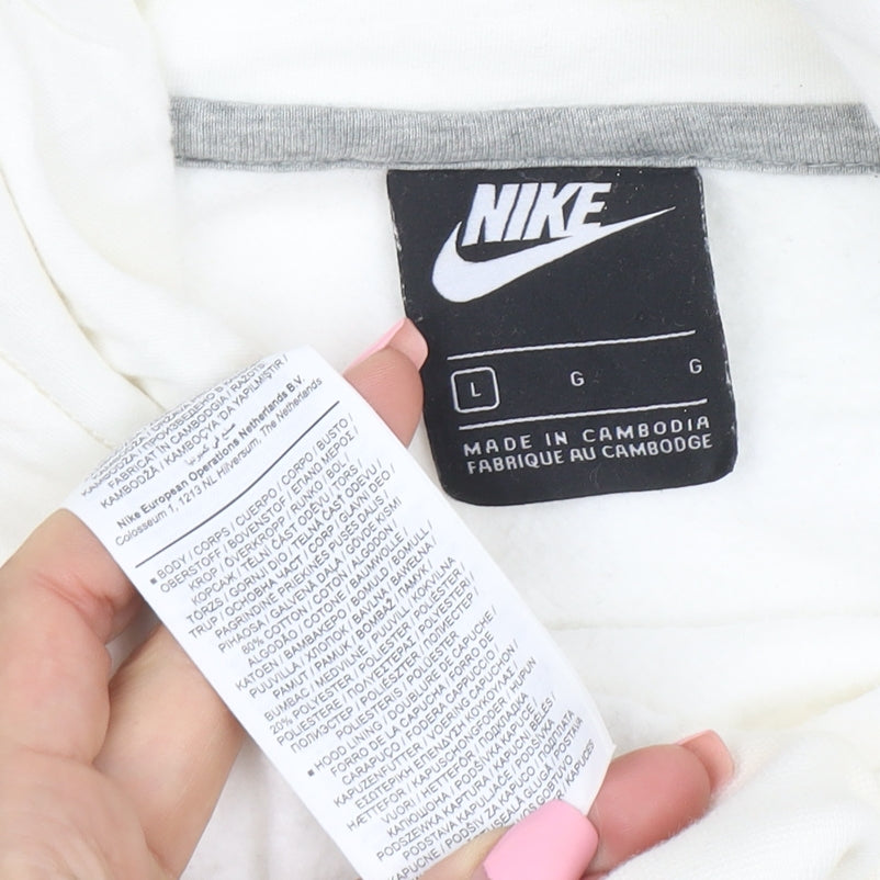 Nike Women White Pullover Hoodie L Drawstring Kangaroo Pocket Casual
