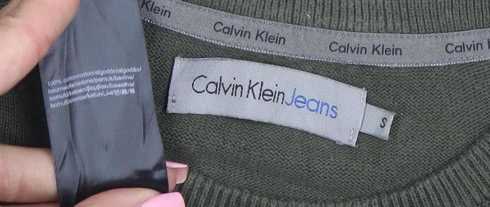 Calvin Klein Men’s Green Cotton Crew Neck Pullover Jumper Size S