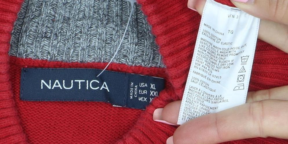 Nautica Men’s Red 1/4 Zip Cotton Jumper XL High Neck Classic Knit