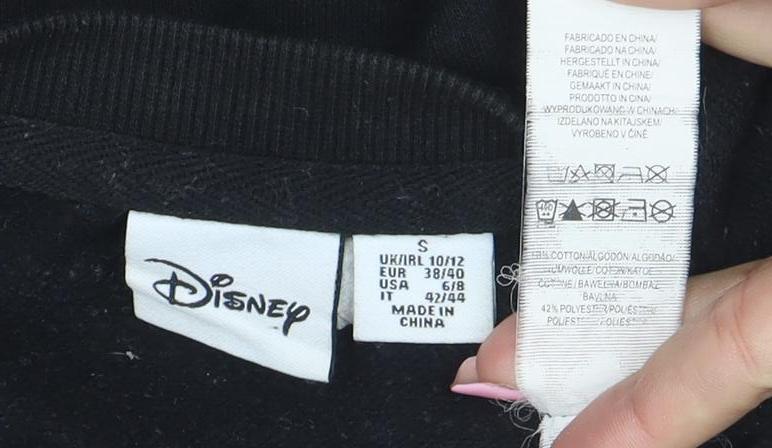 Disney Women Black Small Pullover Sweatshirt Logo Cotton Blend