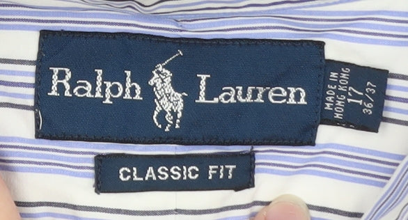 Ralph Lauren Men's Blue Striped Classic Fit Button-Down Shirt Size 17