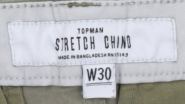 Topman Men's Green Stretch Chino Shorts W30 Slim Fit
