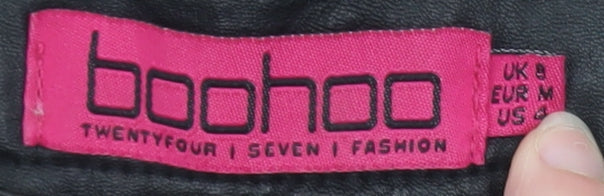 Boohoo Women's Black Faux Leather Fringe Hot Pants Shorts Size 8