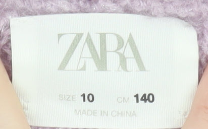 Zara Teens Purple Chunky Knit Puff Sleeve Jumper Size 10
