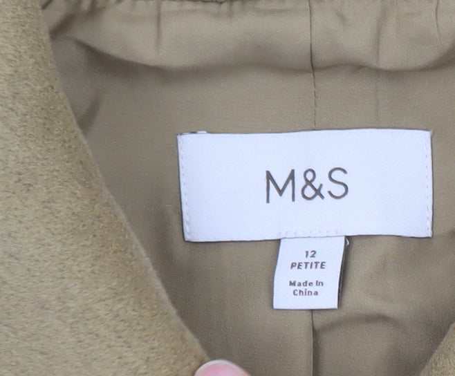 Marks & Spencer Women's Beige Wool Blend Petite Coat Size 12