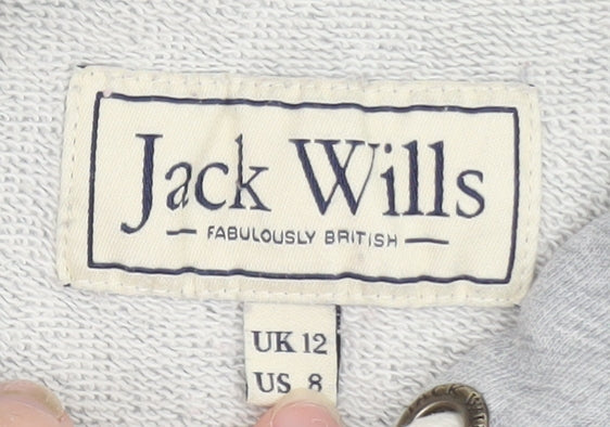 Jack Wills Women's Grey Pullover Hoodie UK 12 with Logo Print