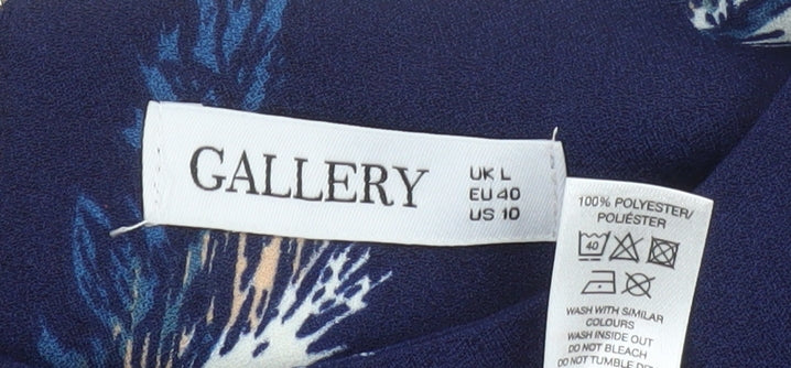 Gallery Women Blue Feather Print Short Sleeve Blouse Size L