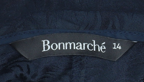 Bonmarché Women's Blue Jacquard Straight Leg Trousers Size 14