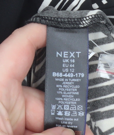 Next Womens Black White Geometric Jersey Blouse Size 16 Long Sleeve