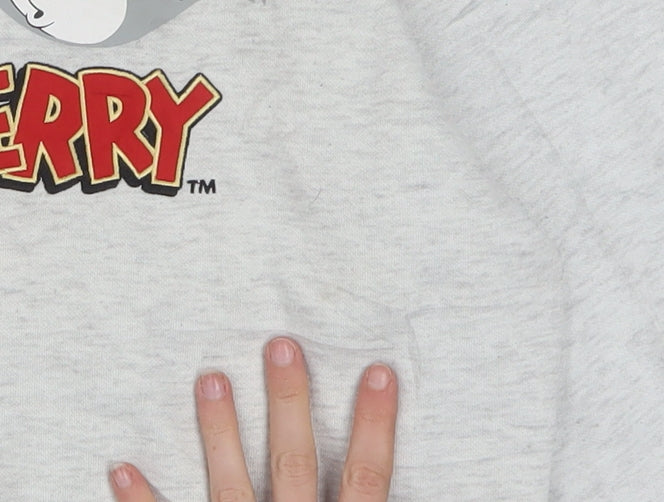 Tom and Jerry Grey V-Neck Pullover Sweatshirt Women S Polyester Blend