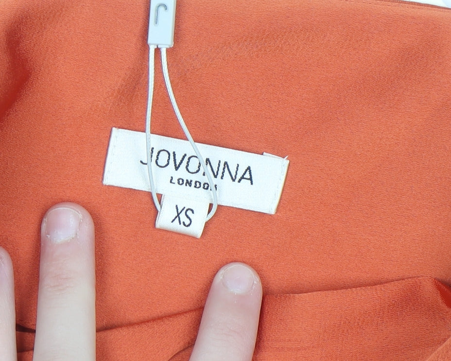 Jovonna London Women's Orange Cowl Neck Long Sleeve Blouse XS