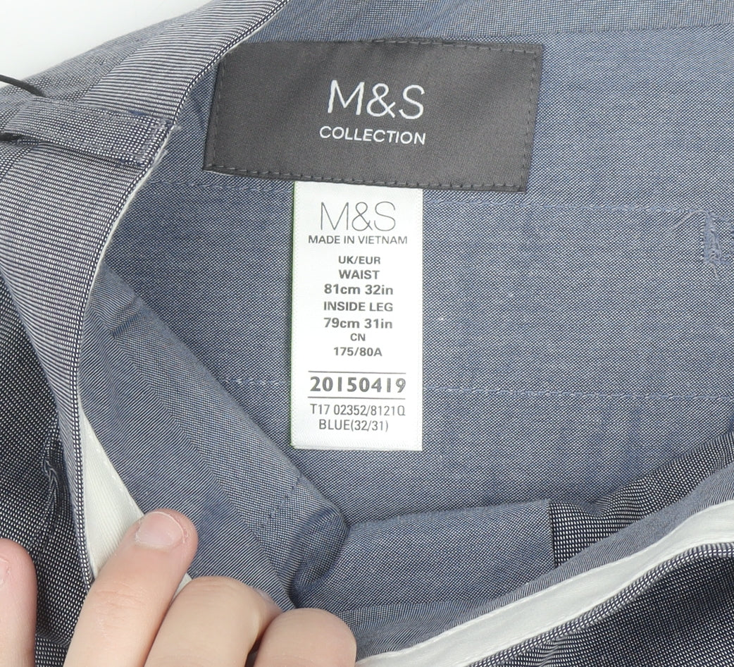 Marks & Spencer Mens Blue 32 Regular Fit Cotton Dress Pants