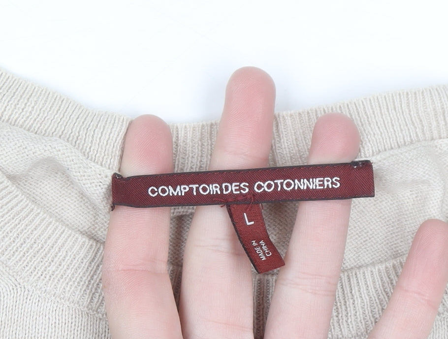 Comptoir des Cotonniers Women Beige L Crew Neck Pullover Jumper