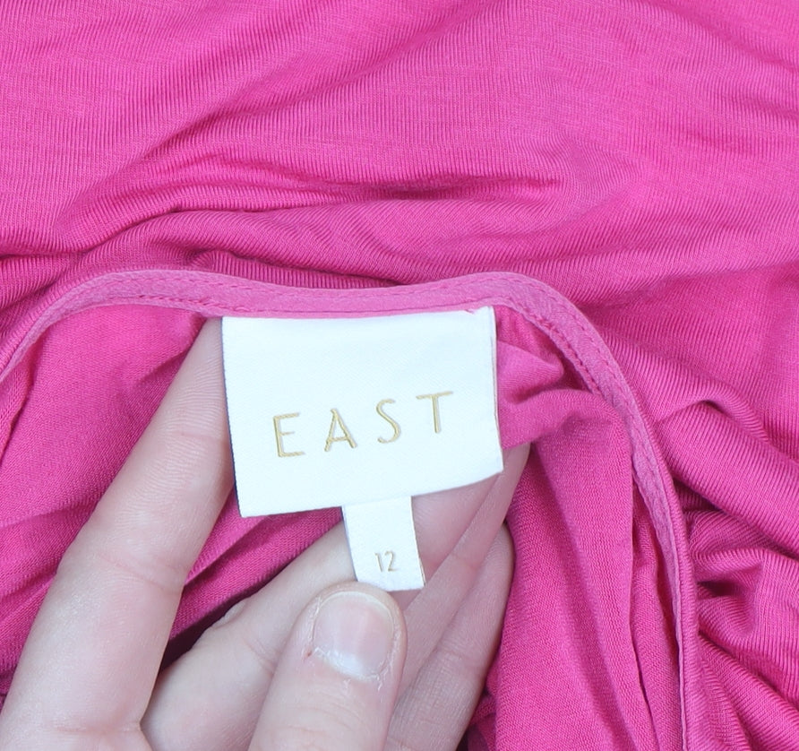 East Women’s Pink Silk Blend Ruffle V-Neck Sleeveless Tunic Blouse Size 12