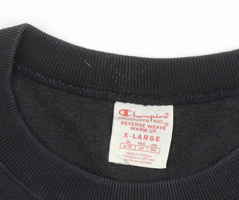 Champion Mens Black XL Pullover Crew Neck Fleece Sweatshirt