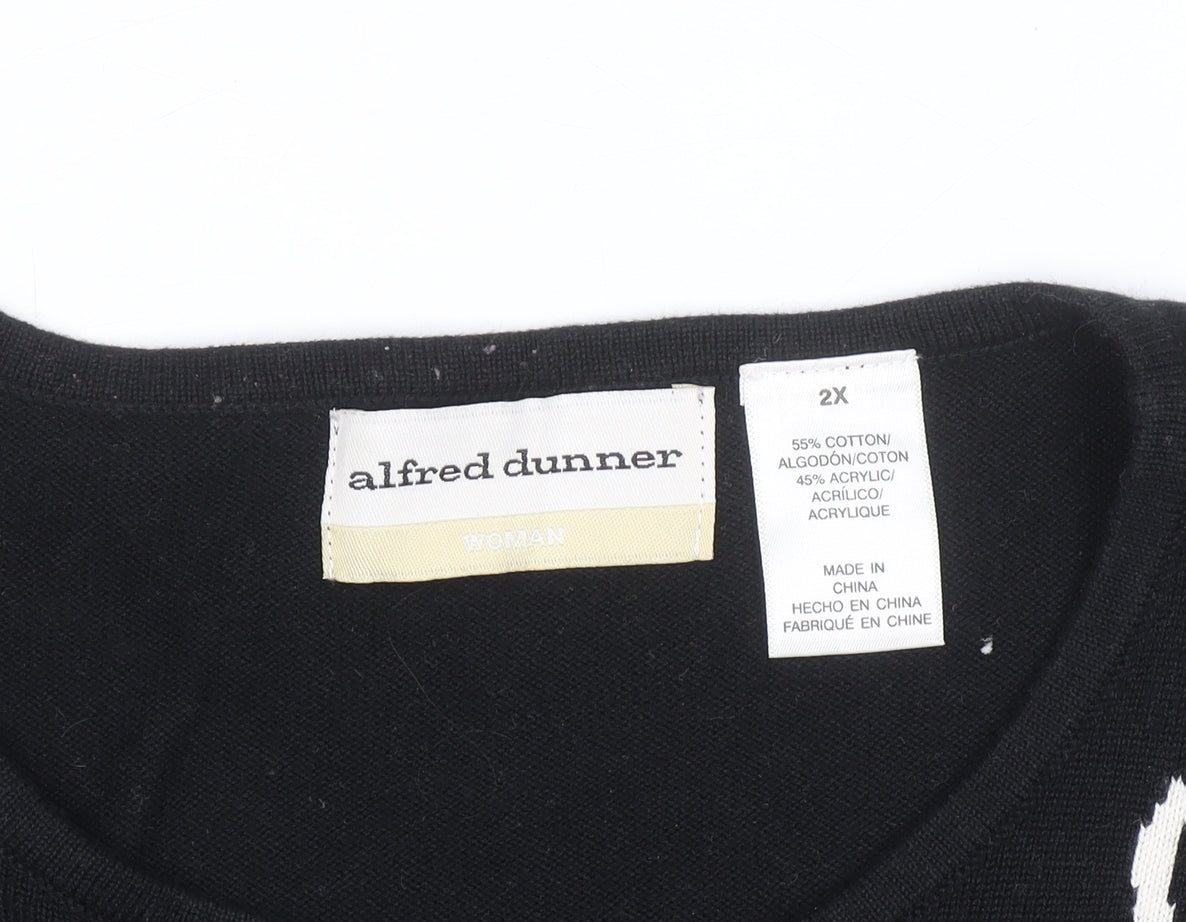 Alfred Dunner Women Black 2XL Floral Butterfly Knit Short Sleeve Jumper