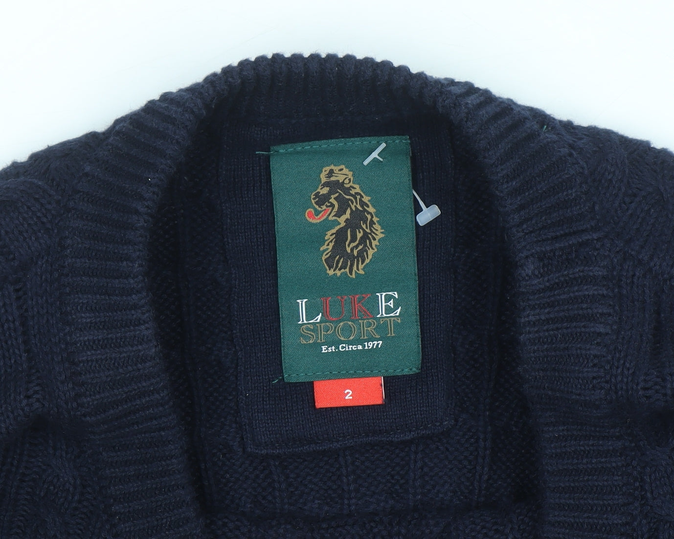 Luke Sport Men's Navy Blue Cotton Cable-Knit Crew Neck Jumper M