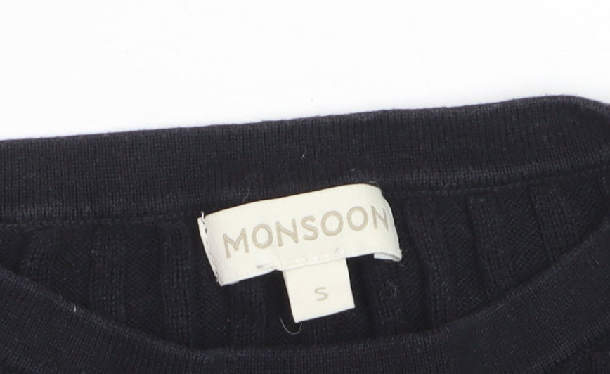 Monsoon Women’s Black Ribbed Knit Boat Neck Jumper Size S