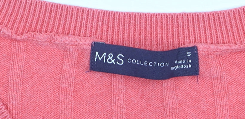 Marks & Spencer Women’s Pink V-Neck Ribbed Short Sleeve Jumper Size S