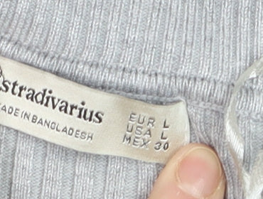 Stradivarius Women’s Grey Ribbed Full Zip Mock Neck Jumper Size 14