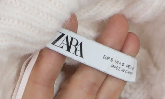 ZARA Women Ivory Roll Neck Ribbed Knit Wool Blend Jumper Size S