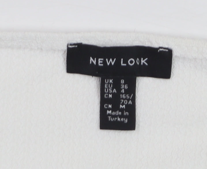 New Look Women's White Cropped Blouse Size 8 Puff Sleeve